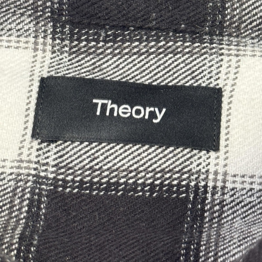 Theory Flannel Shirt Mens XL Black White Plaid Long‎ Sleeve Button Cotton Casual - Picture 2 of 11